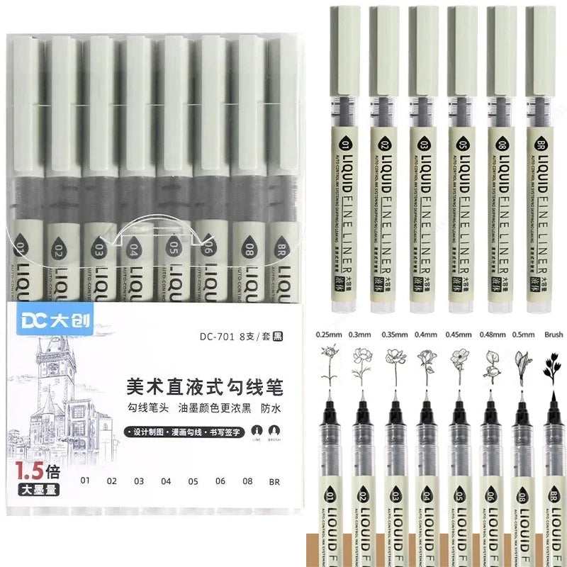 12 Black Fineliner Pens – Multi-Tip Manga Sketch Drawing Set Fineliner Pen Set Qme