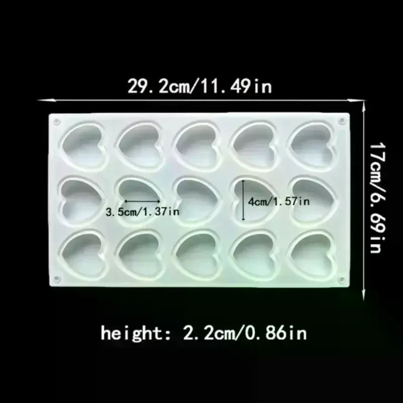 Heart Shaped Silicone Mold – 15-Grid Chocolate & Mousse Baking Silicone Baking Mold Qme