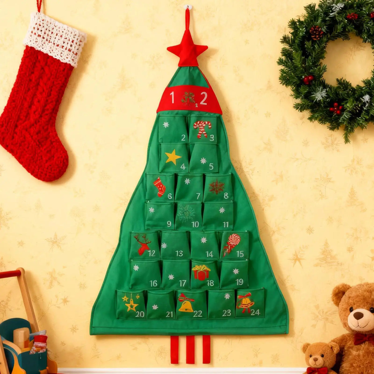 Fabric Advent Calendar Christmas Tree Organizer – 24 Pockets Advent Calendar Organizer Qme