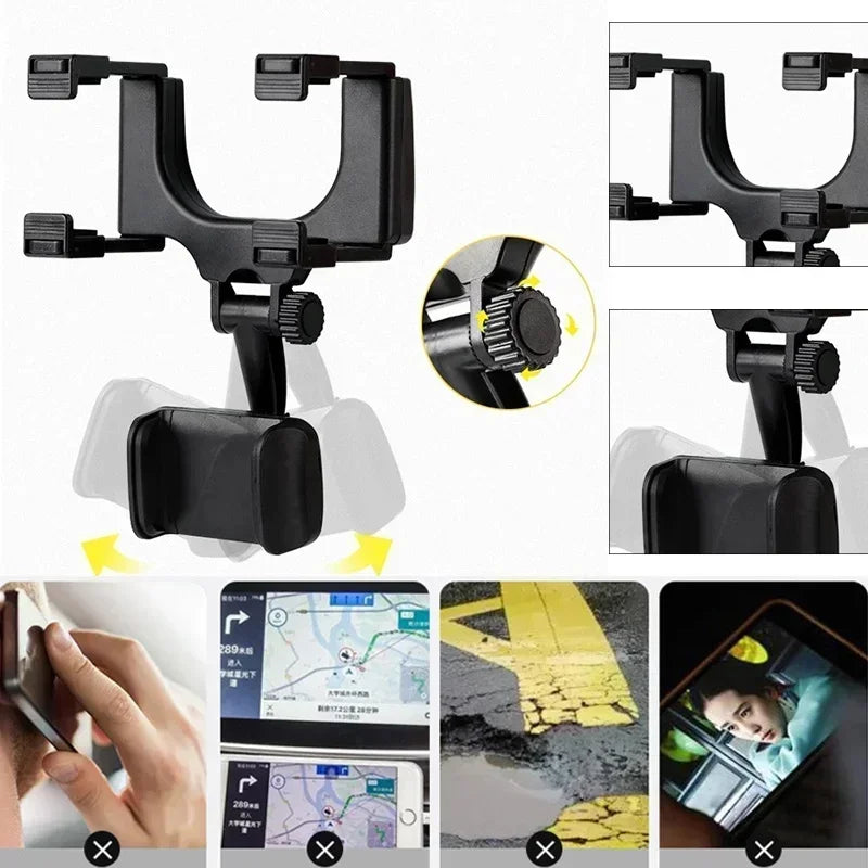 Rearview Mirror Car Phone Holder – Adjustable GPS Mount Bracket Car Phone Mount Qme