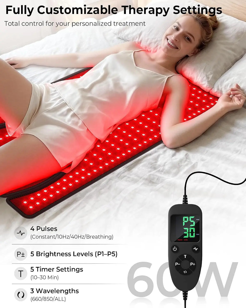 Red Light Therapy Mat 380 LEDs 660nm 850nm – Full Body Pad Light Therapy Mat Qst