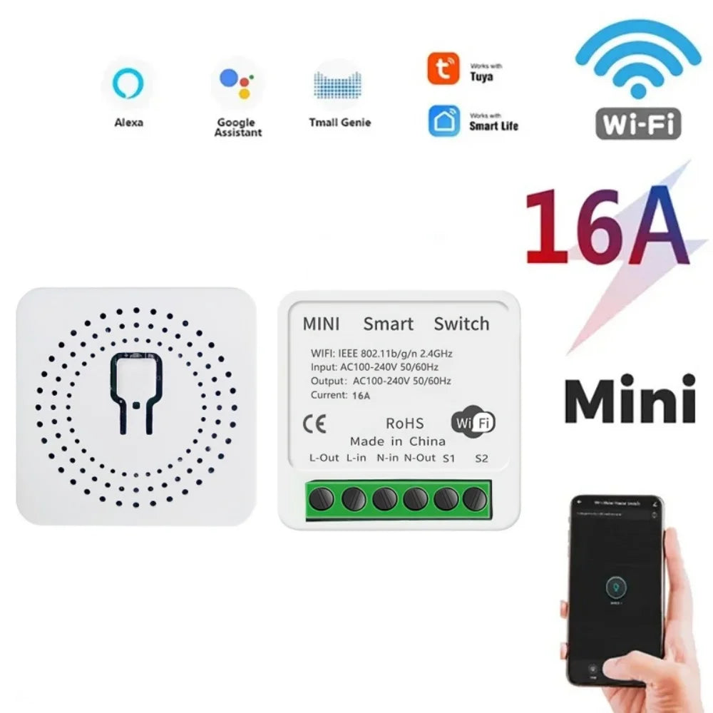 Tuya WiFi Smart Switch 2-Way 16A/20A Wireless Mini Breaker WiFi Smart Switch Qme