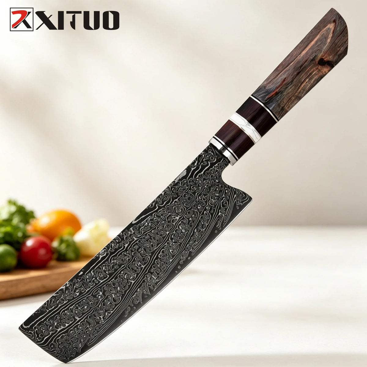 XITUO Damascus Steel Kitchen Knife Set 1–6PCS Wood Handle Kitchen Knife Set Qst Nakiri Knife