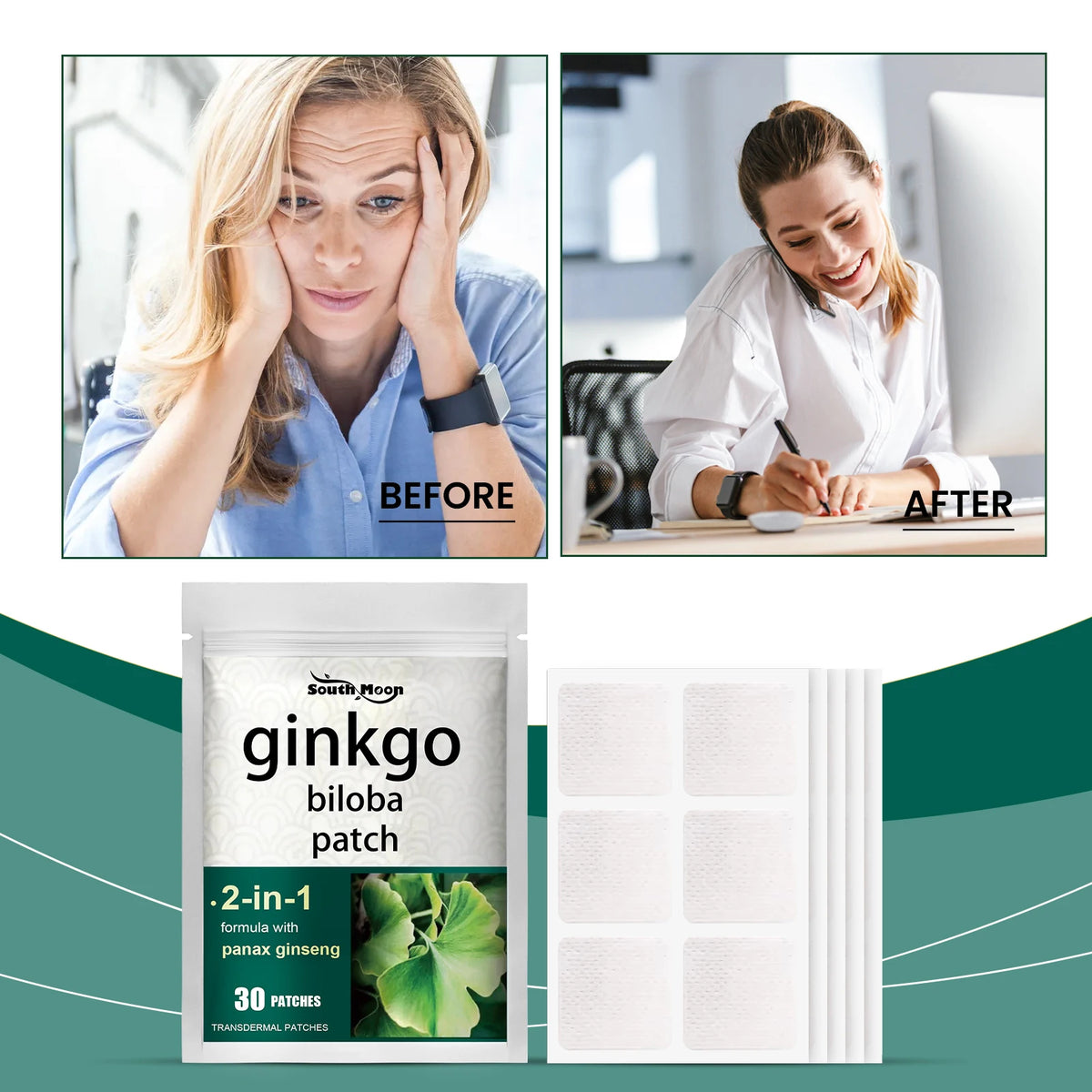 30pcs Ginkgo Biloba & Ginseng Herbal Focus Patches | South Moon Herbal Wellness Patch Qst