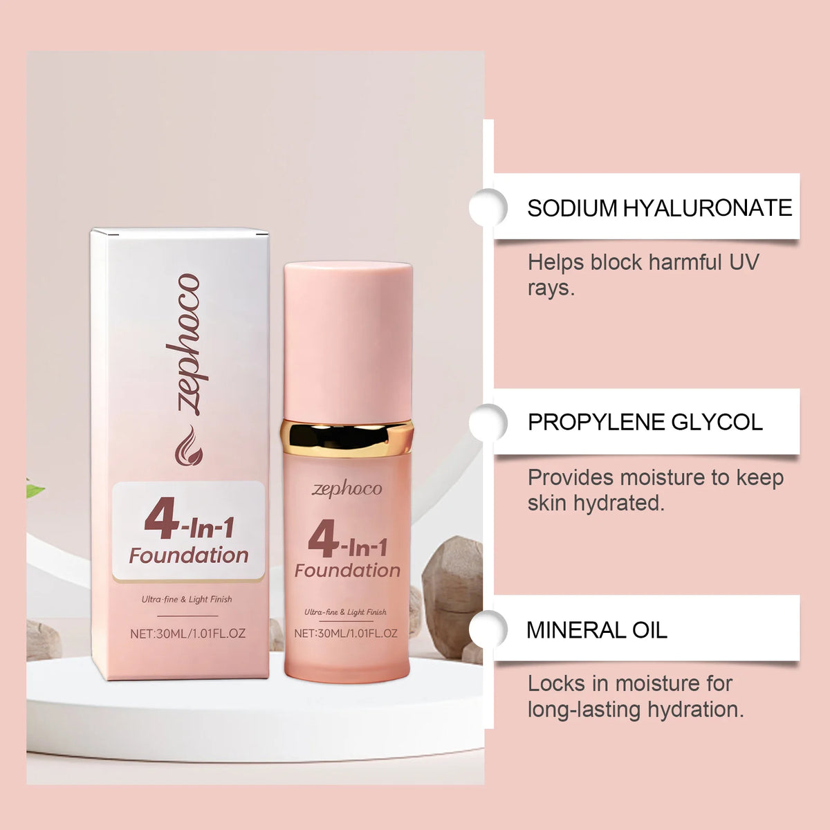 Zephoco 4-in-1 Hydrating Liquid Foundation – Matte Finish Liquid Foundation Qst