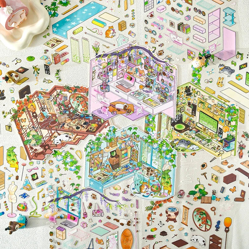 DIY 3D Pocket Cabin Sticker Kit – 4 Seasons Landscape Scene DIY Craft Sticker Kit Qme
