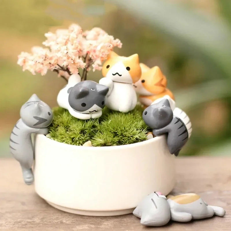 Lucky Cat Miniature Figurines – Resin Bonsai Garden Decor Miniature Figurine Qme