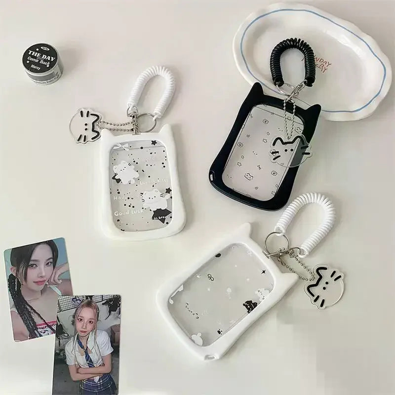 Cute Cat Photocard Holder with Elastic Rope | Idol Card Display Photocard Holder Keychain Qme