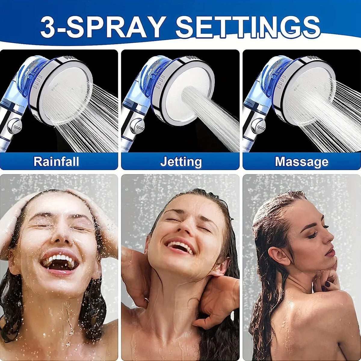 High-Pressure 3-Mode Handheld Showerhead | One-Click Water Stop Handheld Showerhead Qme