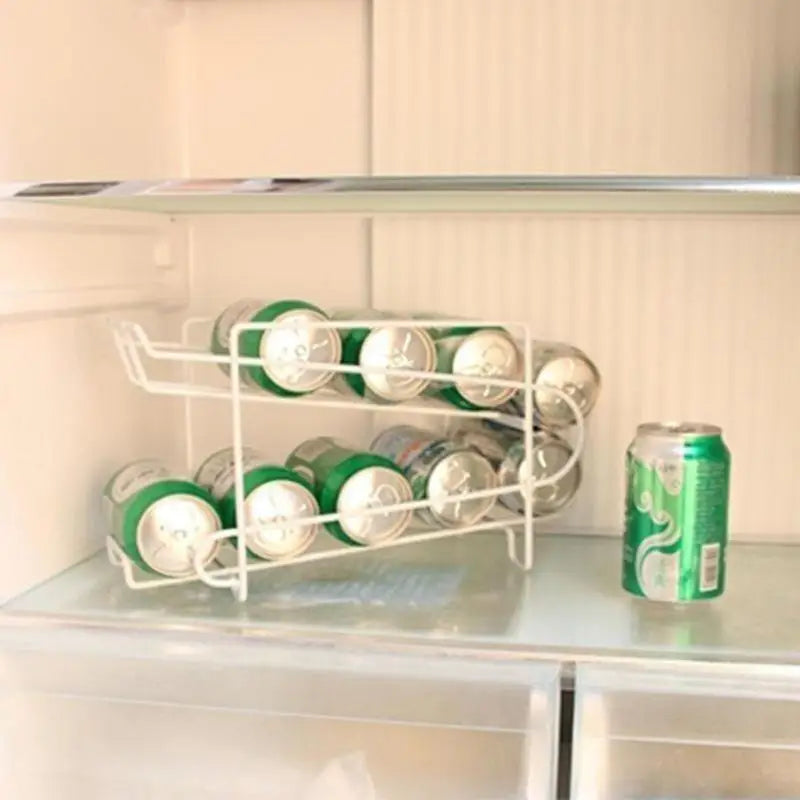 Iron Double-Layer Soda Can Rolling Shelf – 2-Tier Organizer Can Storage Rack Qme