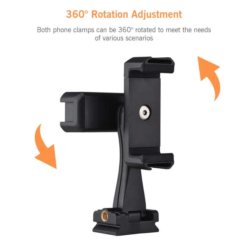 Andoer AD-04 Dual Phone Tripod Mount – 360° Smartphone Clamp Phone Tripod Mount Qst