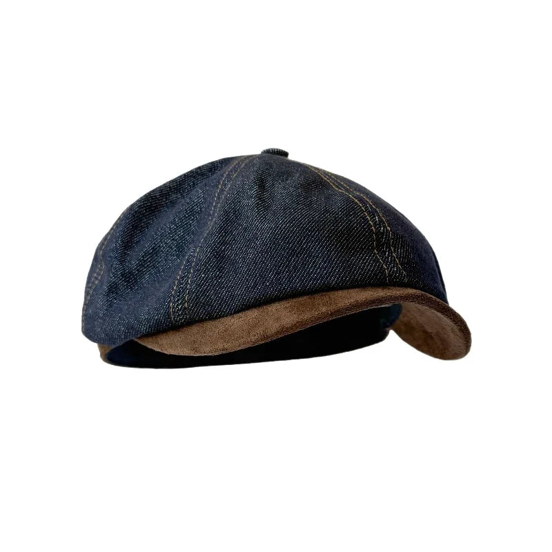 Washed Distressed Denim Patchwork Beret Painter Hat Painter Beret Hat Qme