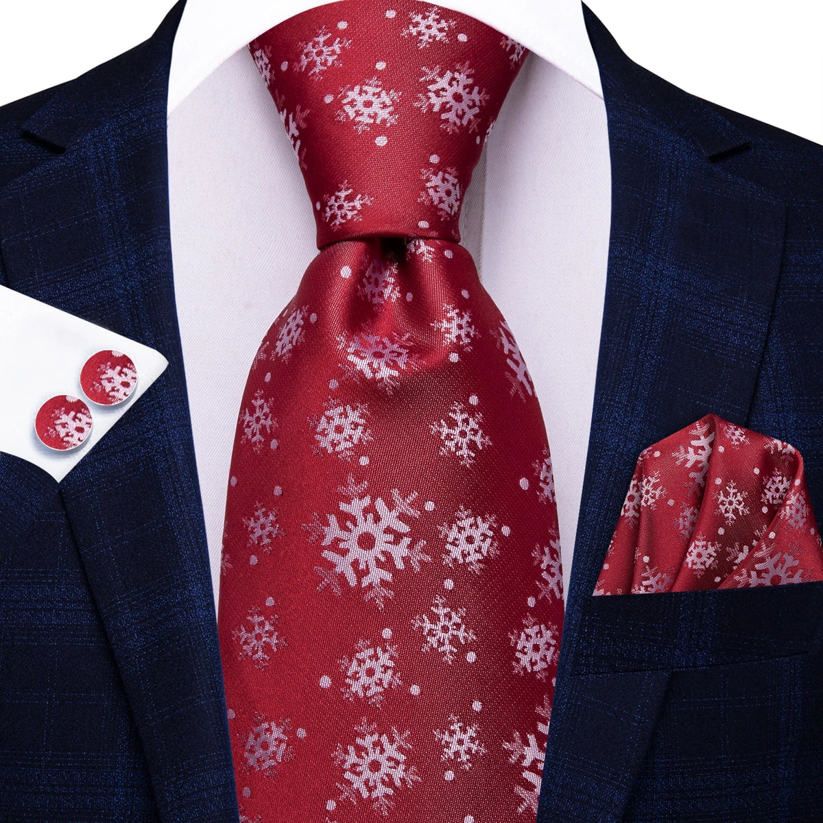 Hi-Tie Men's Christmas Tie, Handkerchief & Cufflinks Set Men's Tie Gift Set Qme HT-N-0034