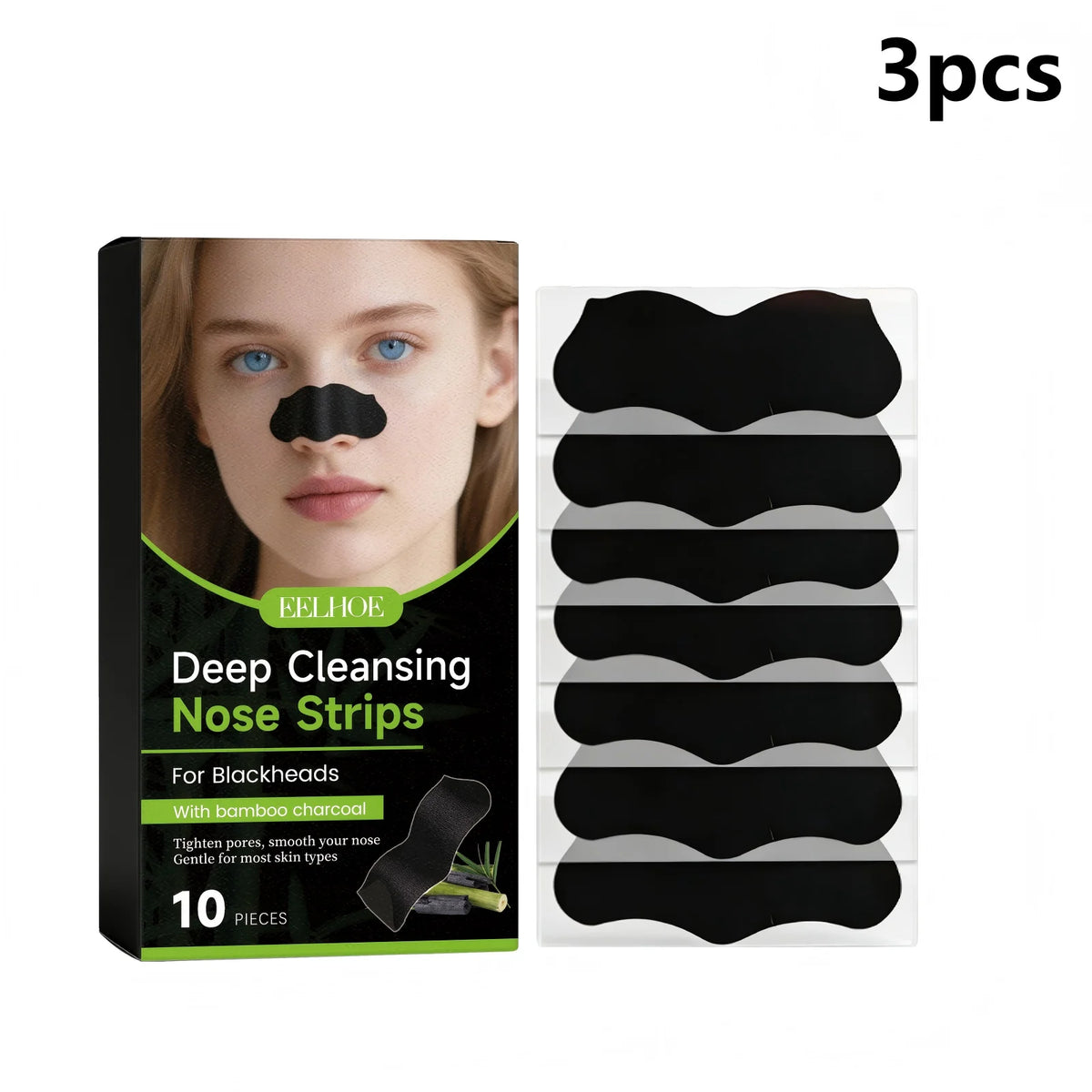 EELHOE Bamboo Charcoal Nose Strips – Deep Pore Cleansing Nose Pore Strips Qst 3pcs
