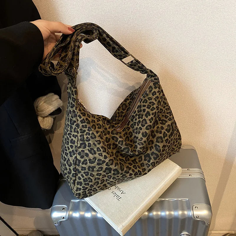 Women's Leopard Print Large Capacity Shoulder Crossbody Bag Shoulder Crossbody Bag Qme