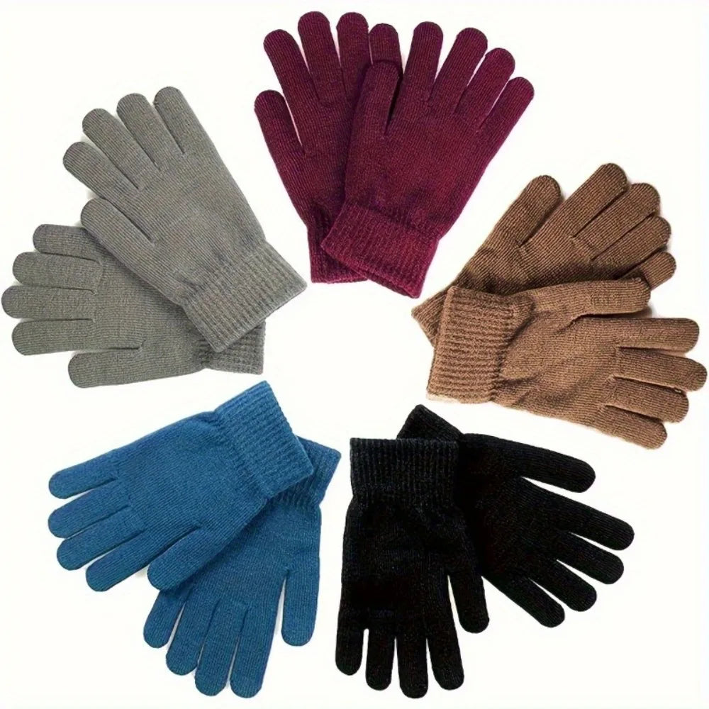Winter Knitted Gloves Soft Thermal Elastic Cuff – 2 or 5 Pairs Winter Knitted Gloves Qme