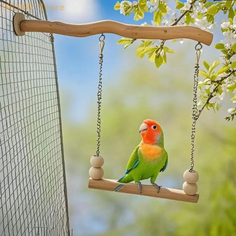 Parrot Swing Bridge Toy – Wood & Metal Chain Small Bird Cage Bird Cage Toy Qme