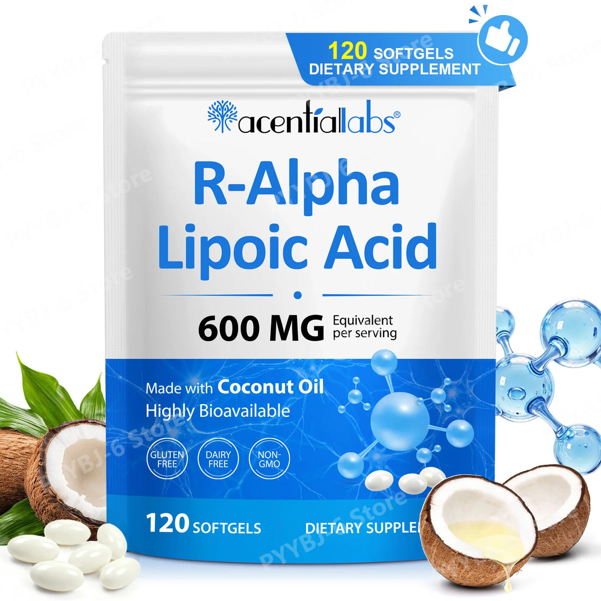 R-Alpha Lipoic Acid Softgels with Coconut Oil – 120 Count Antioxidant Supplement Qst 120 count(pack of 1)