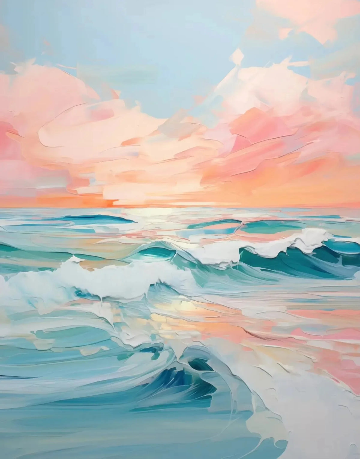 Pink Ocean Waves Seascape Canvas Wall Art – Beach Poster Canvas Wall Art Qst