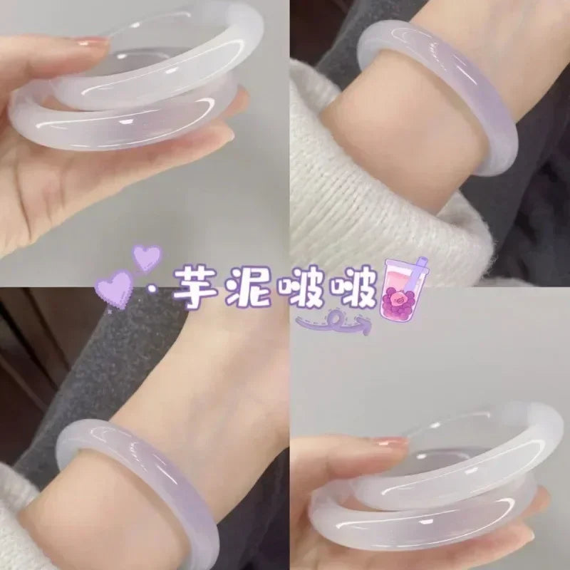 Guifei Round Glass Jade-Style Bangle Bracelet | 16 Colors Glass Bangle Bracelet Qme
