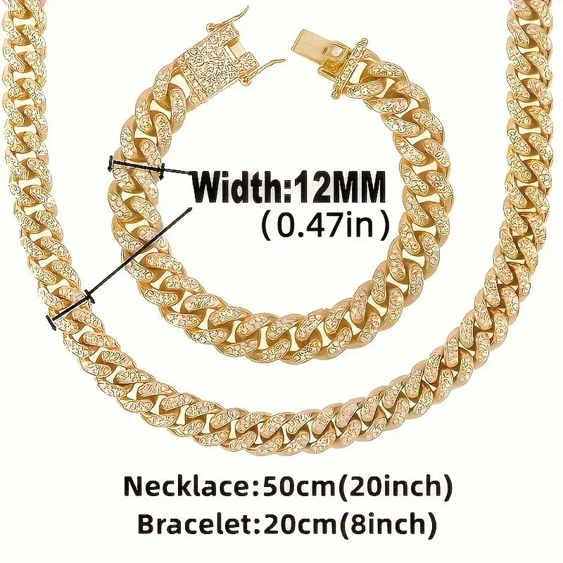 Men's Rhinestone Watch Necklace Bracelet Set – 3-Piece Gift Jewelry Watch Set Qme