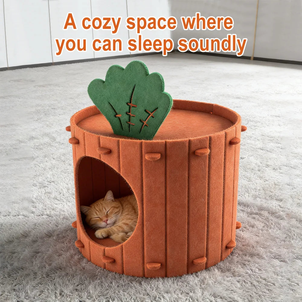 Carrot Theme Felt Cat Cave Bed – Semi-Enclosed Pet House Cat Cave Bed Qst
