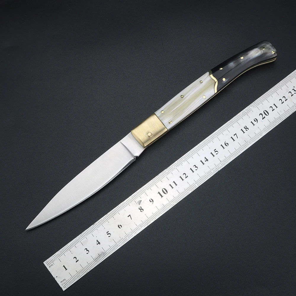 Yak Horn Folding Knife Damascus Steel – Italian Style EDC Folding Pocket Knife Qst