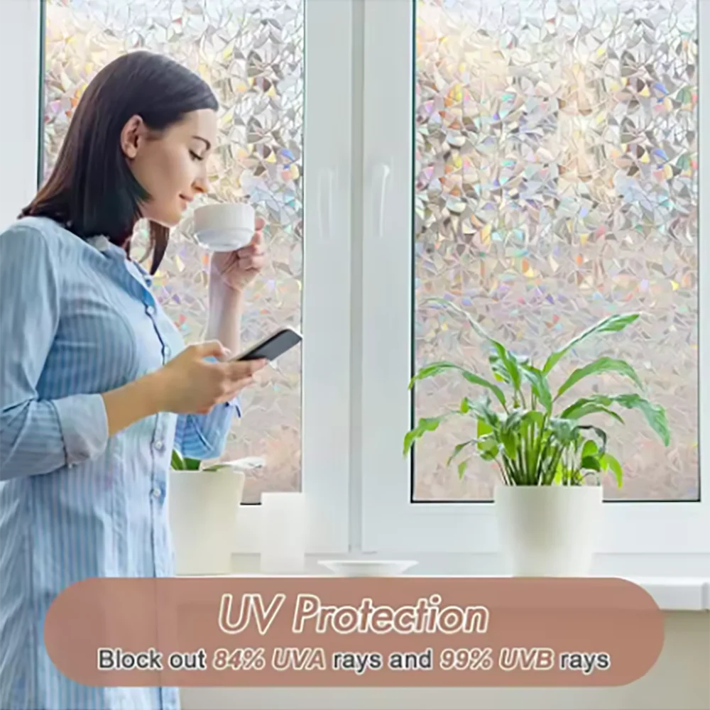 Rainbow Electrostatic Window Privacy Film | No-Glue PVC Cling Window Privacy Film Qme