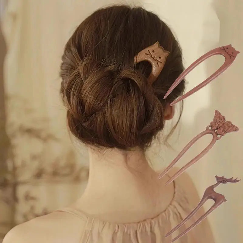 Wooden U-Shape Hair Stick Fork – Chinese Style Hairpin Hair Fork Hairpin Qst