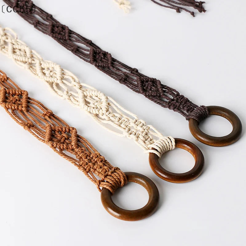 Woven Tassel Waist Belt – Boho Knotted Rope Dress Sash Woven Waist Belt Qst