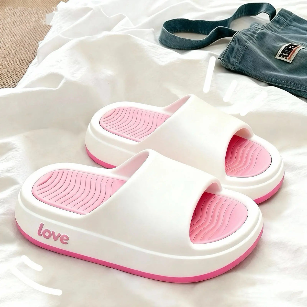 Women's Platform Flip Flops – Non-Slip Summer Beach Slippers Platform Flip Flops Qst White pink 38-39