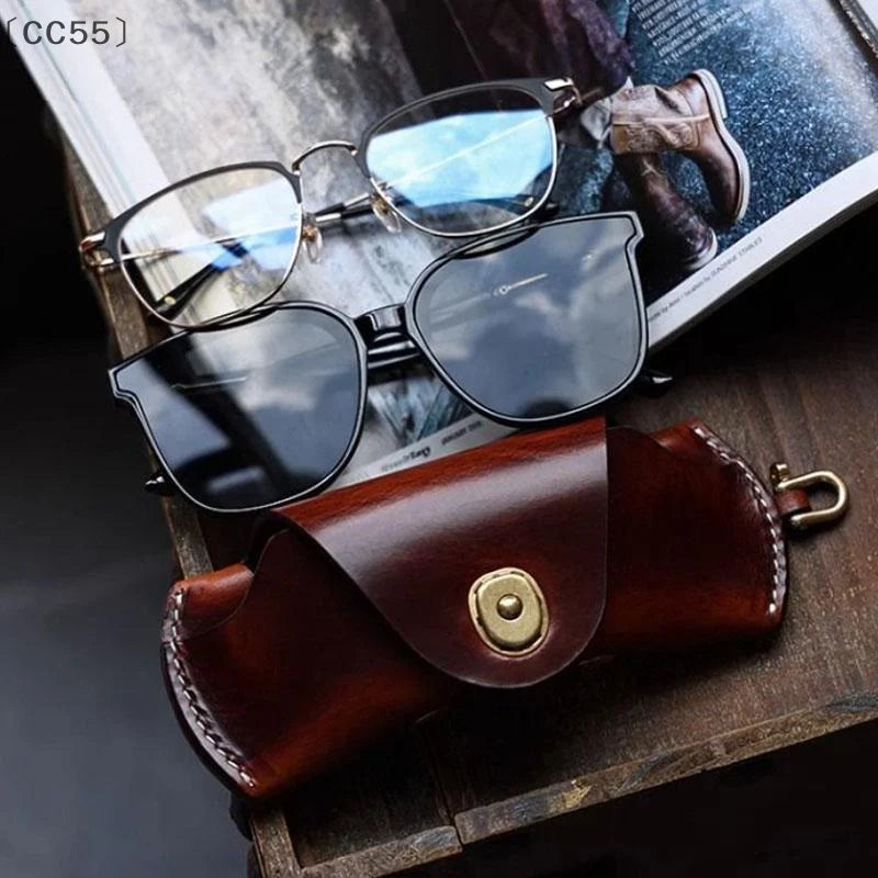 Retro PU Leather Hanging Glasses Case with Lanyard | Unisex Eyeglass Case Qst