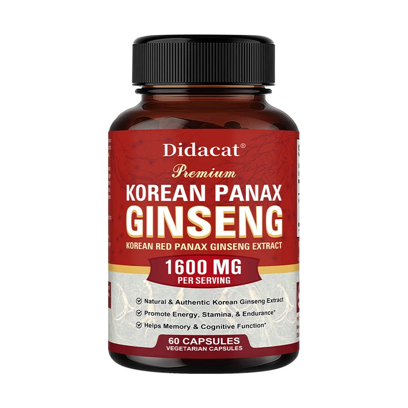Korean Red Panax Ginseng Capsules – Energy & Focus Support Herbal Supplement Capsules Qst 60 count-1 bottle