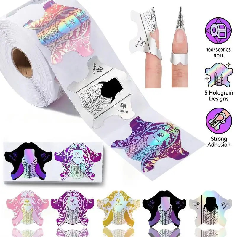 100pc Nail Extension Stencil Forms | Universal Fit Self-Adhesive Nail Extension Forms Qme