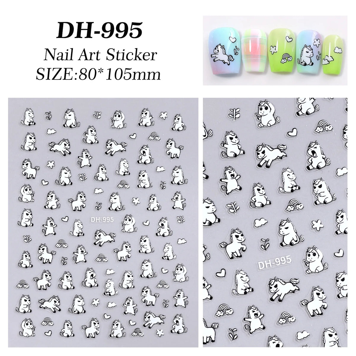 Embossed Pony Nail Stickers – Cute DIY Nail Art Manicure Nail Art Stickers Qst A2