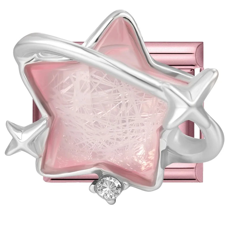 Zircon Bow & Star Italian Charm Links | Stainless Steel DIY