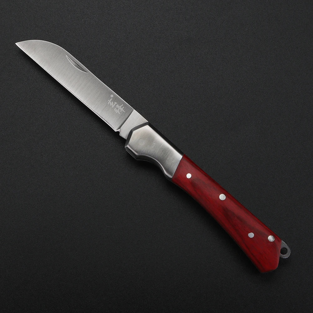 Redwood Handle Folding Pocket Knife – 7cr13 HRC62 Steel Folding Pocket Knife Qst