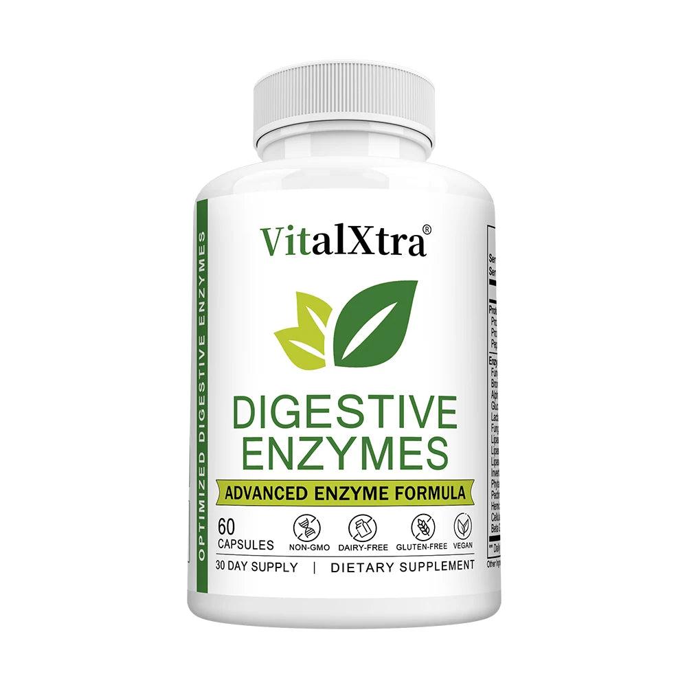 VITALXTRA Digestive Enzymes Capsules – 18 Essential Enzymes Digestive Enzyme Supplement Qst 60 count-1bottle