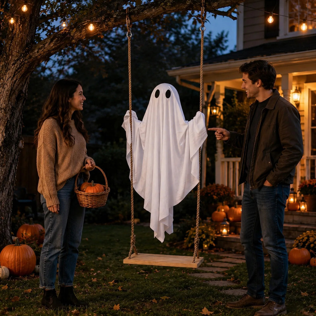 Halloween Glowing Ghost Swing Ornament | LED Hanging Decor Halloween Hanging Ornament Qme