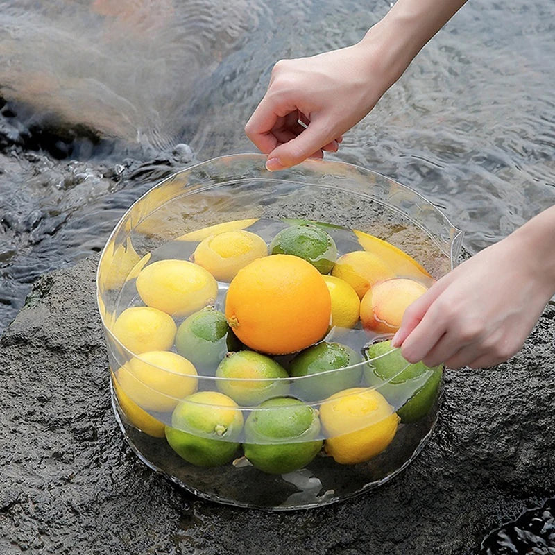Foldable Transparent Bucket – Portable Clear Picnic Fruit Basket Foldable Outdoor Basket Qme