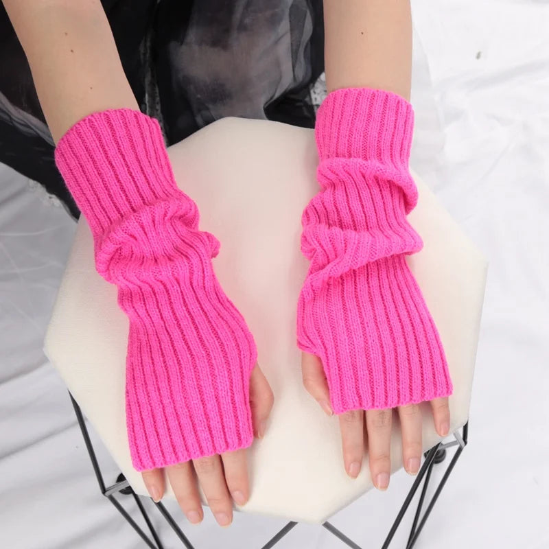 Women's Long Fingerless Gloves Winter Arm Warmers – 10 Colors Fingerless Arm Warmers Qme