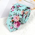 100% Cotton Floral Necktie – Elegant Flower Print, Men & Women Floral Cotton Necktie Qme Turquoise