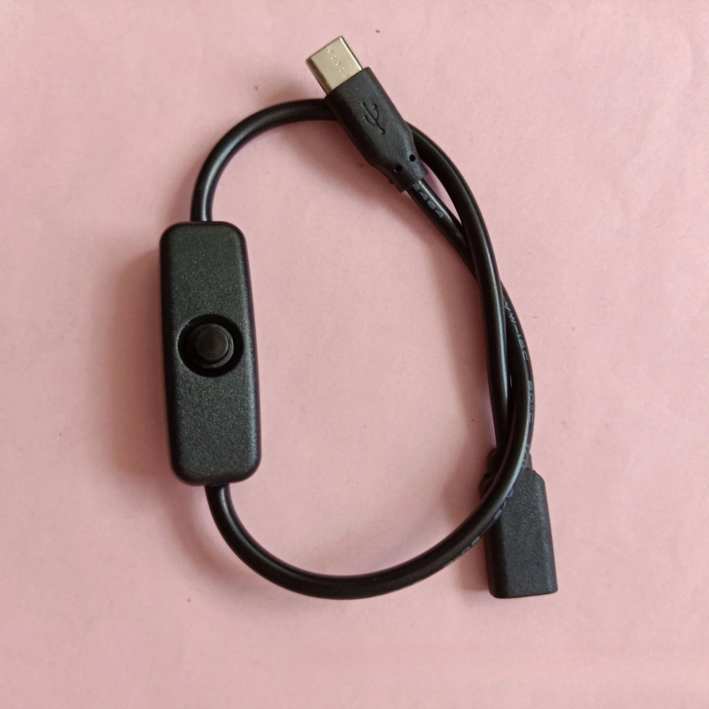 USB Type-C Power Cable with Inline Switch for Raspberry Pi 4 USB Switch Cable Qme Black