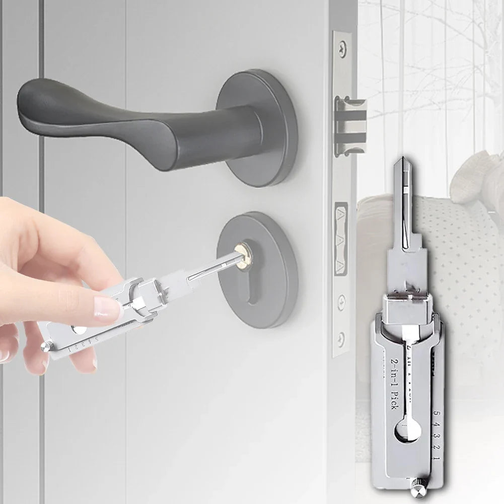 2-in-1 Stainless Steel Key Decoder Hook & Pickup Tool Locksmith Hand Tool Qme