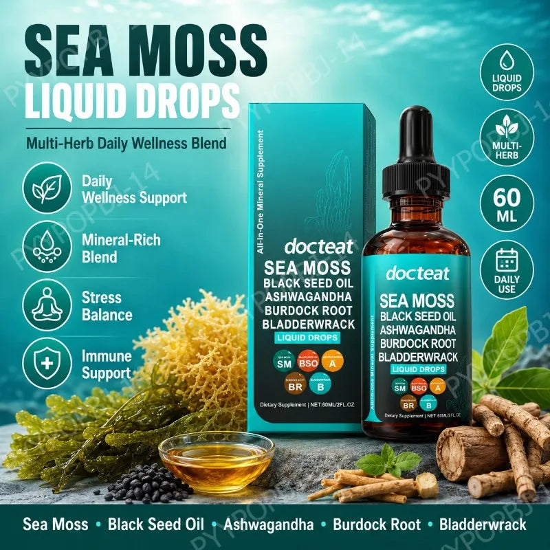Docteat Sea Moss Liquid Drops 60ml – Gut, Skin & Immune Support Sea Moss Supplement Qst