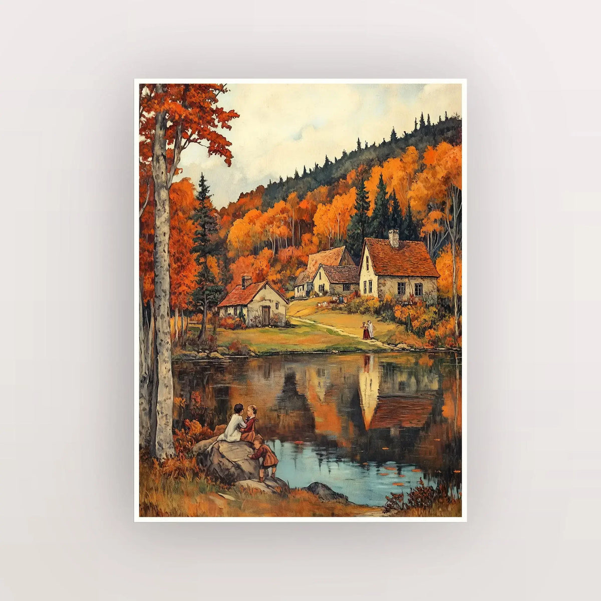 Vintage Landscape Canvas Art Print – Village Forest Flower Wall Decor Canvas Wall Art Qst
