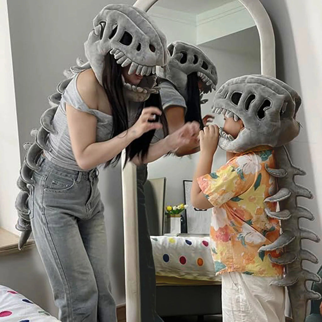 Soft Dinosaur Skeleton Costume Headpiece – Kids & Adults Costume Headpiece Qme