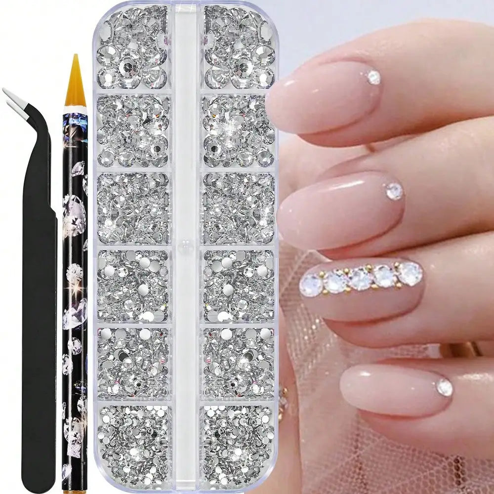 Multi-Size AB Crystal Nail Rhinestones Flat Bottom Diamond Gems Nail Art Rhinestones Qme 3