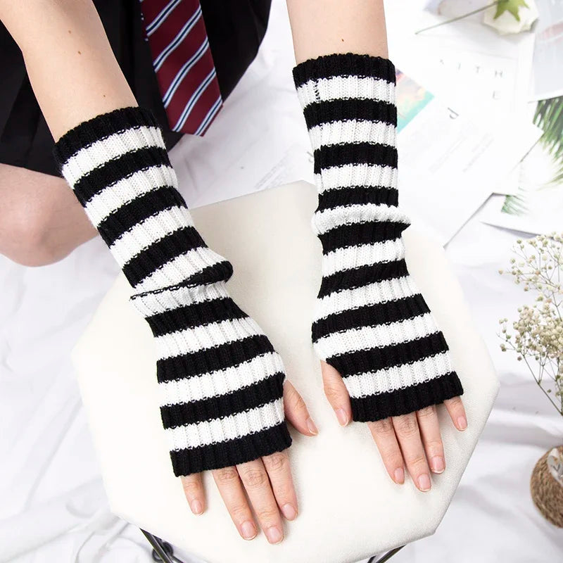 Women's Long Fingerless Gloves Lolita Kawaii Cosplay Mittens Fingerless Arm Warmers Qme C-4 length-31cm
