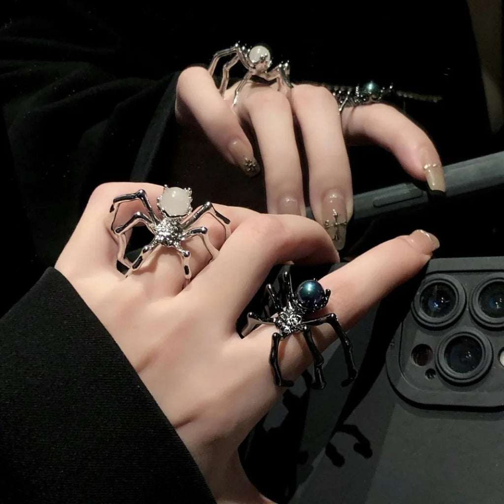 Gothic Spider Open Ring – Retro Moonstone Women's Punk Jewelry Gothic Statement Ring Qme